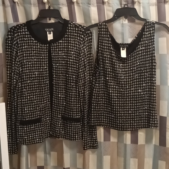 FINAL PRICE NWOT XSCAPE black/white silver 2-pc pattern designed jacket set - Picture 6 of 13